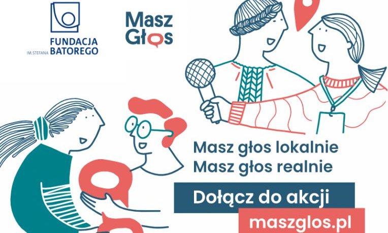 grafika promująca projekt Masz Głos, przedstawia kolorowe postacie