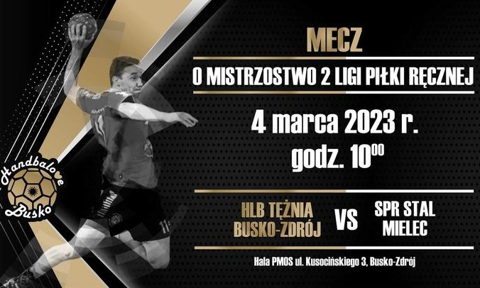 grafika promująca mecz HLB  - Stal Mielec, przedstawia wizerunek gracza podczas rzutu piłką ręczną