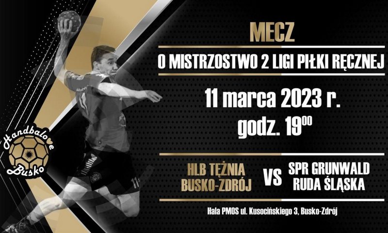 grafika promująca mecz piłki ręcznej, przedstawia gracza podczas rzutu piłką 