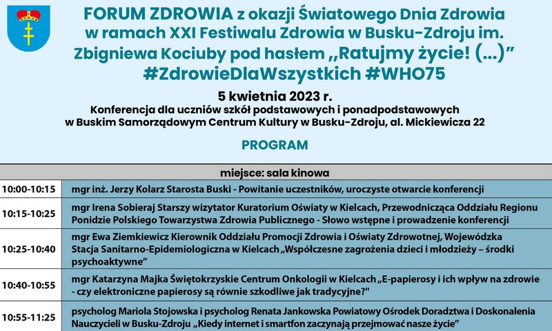 Grafika przedstawiająca fragment Plakatu na Forum Zdrowia z programem wydarzenia 