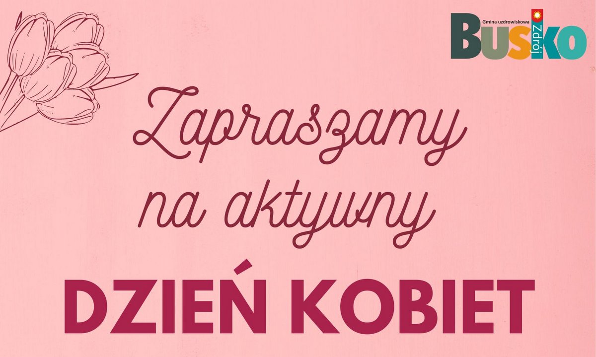 grafika promująca dzień kobiet w BOSIR, różowe tło, wizerunek kwiatu