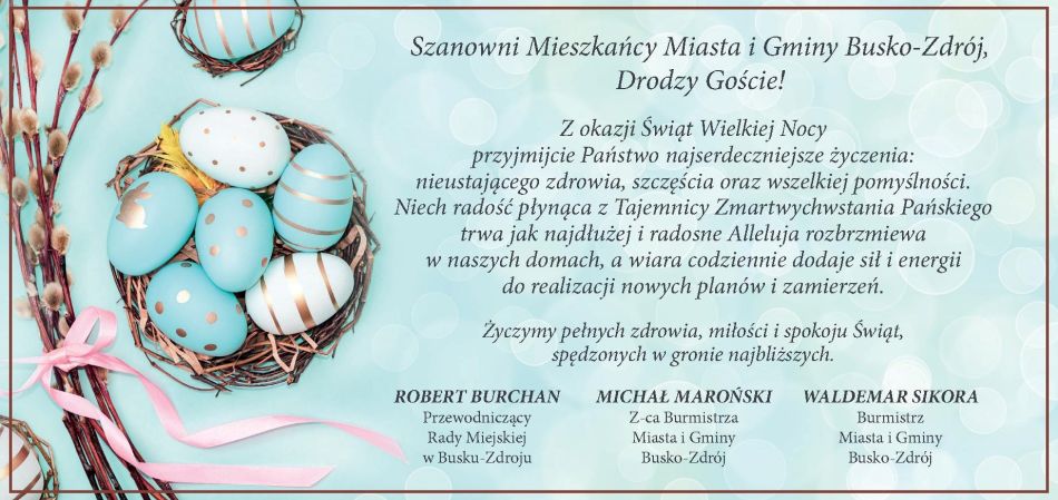 grafika z życzeniami wielkanocnymi, fotografia pisanek, bazi wierzbowych, niebieskie tło