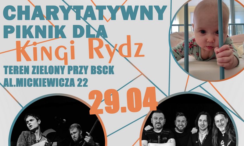 plakat promujący piknik charytatywny, zdjęcie dziecka, artystów