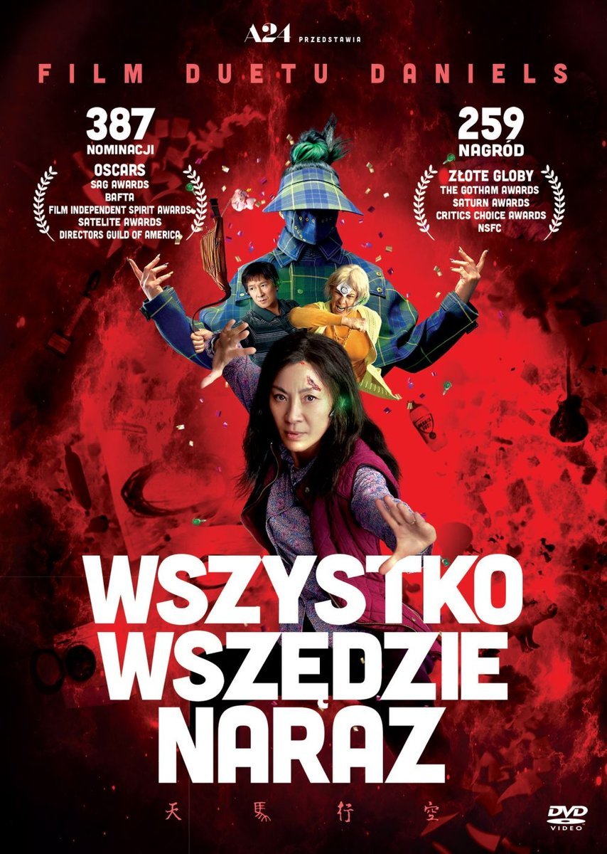 grafika promująca seans filmowy, przedstawia bohaterów, stylizowany tytuł, czerwone tło