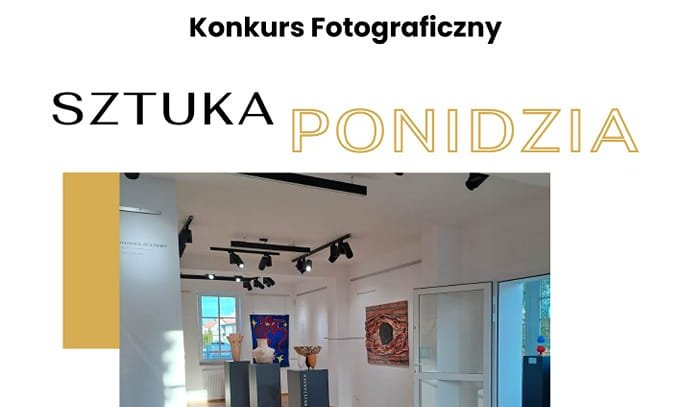 grafika promująca konkurs fotograficzny, na zdjęciu wnętrze galerii