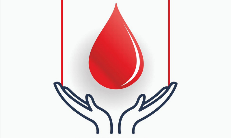grafika promująca akcję krwiodawstwa, przedstawia symboliczną kroplę krwi
