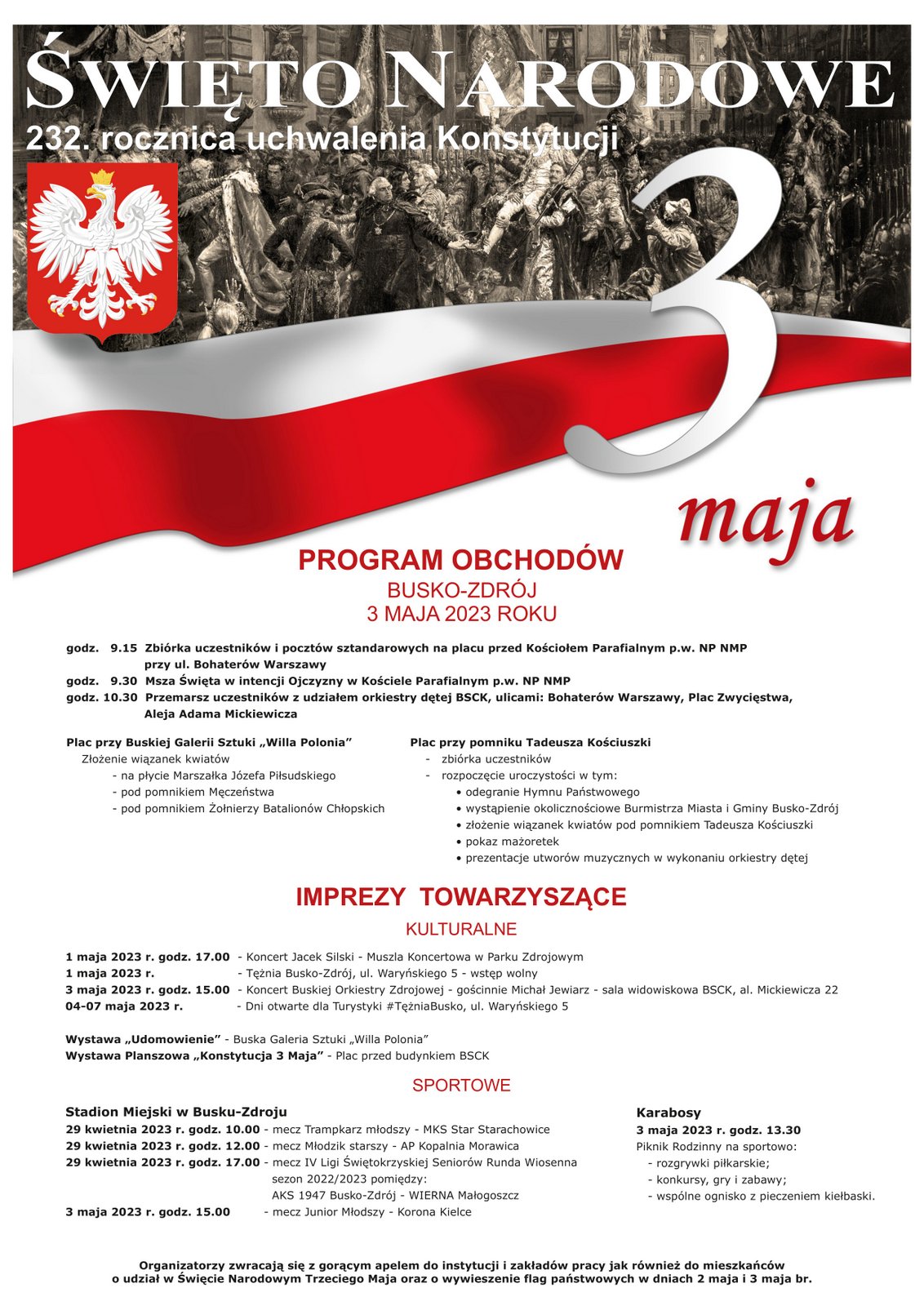 plakat informujący  o programie święta narodowego