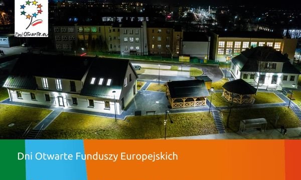 grafika promująca dni otwarte funduszy UE, zdjęcie budynków przy ul. Bocznej