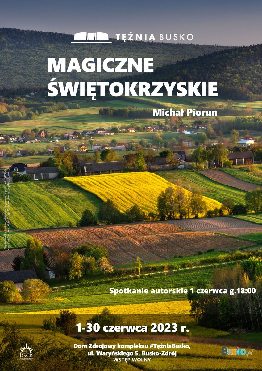 plakat promujący wystawę fotograficzną, w tle zdjęcie krajobrazu 