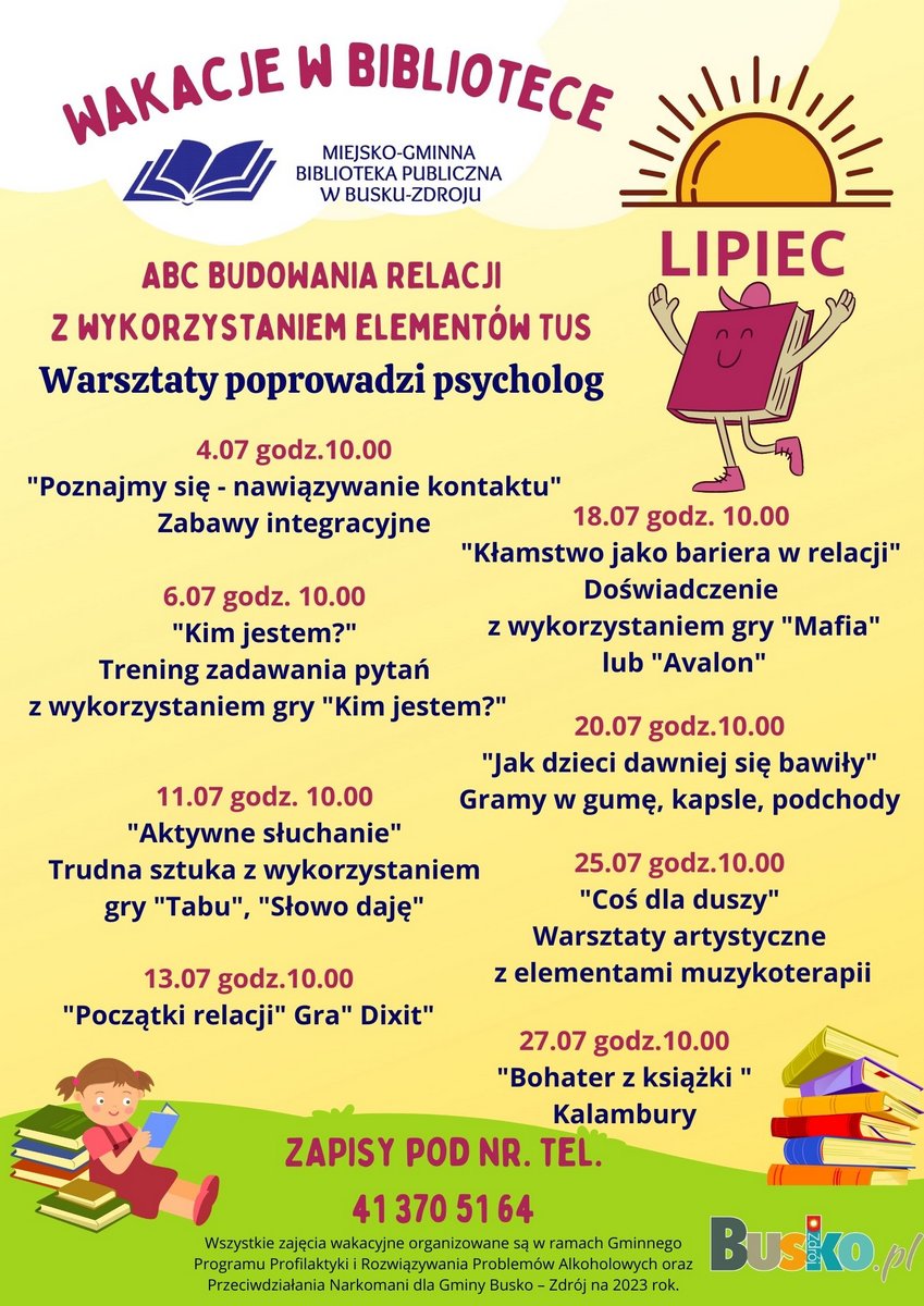 plakat z programem zajęć wakacyjnych