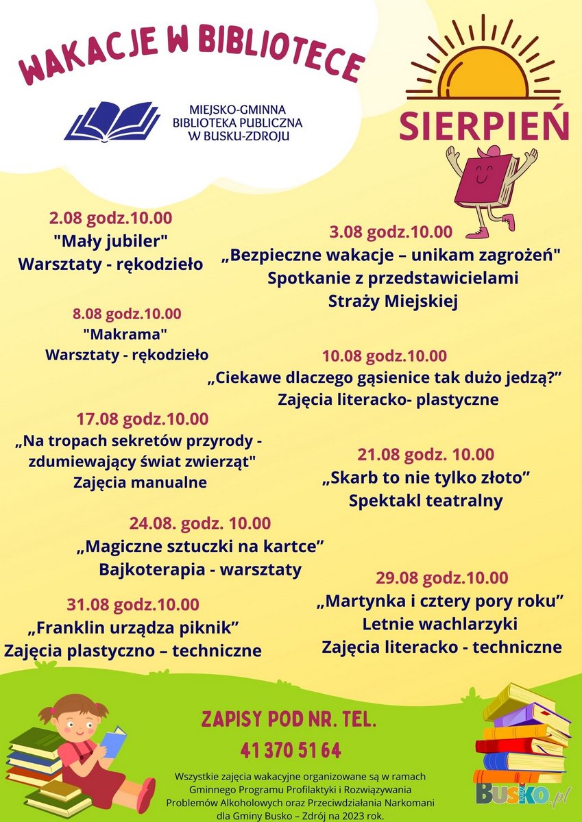 plakat z programem zajęć wakacyjnych