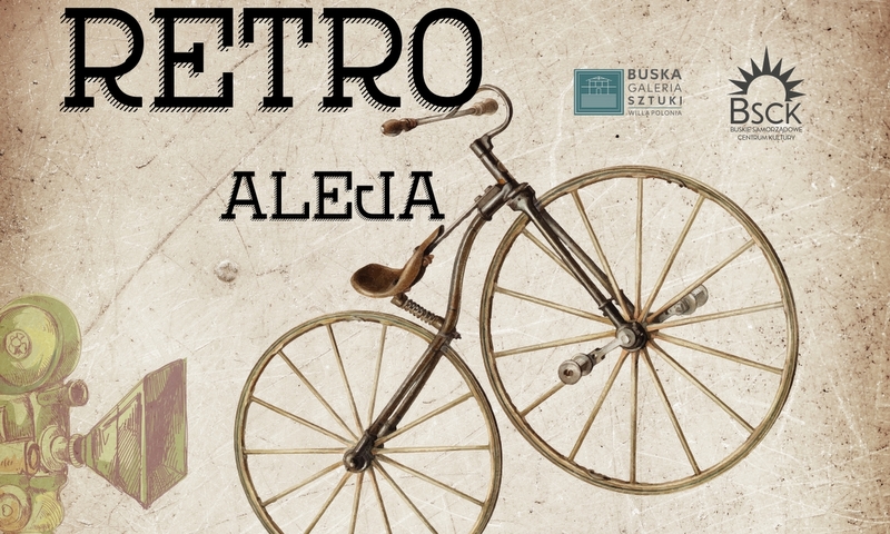 grafika promująca wydarzenie Retro aleja 2023, w tle bicykl