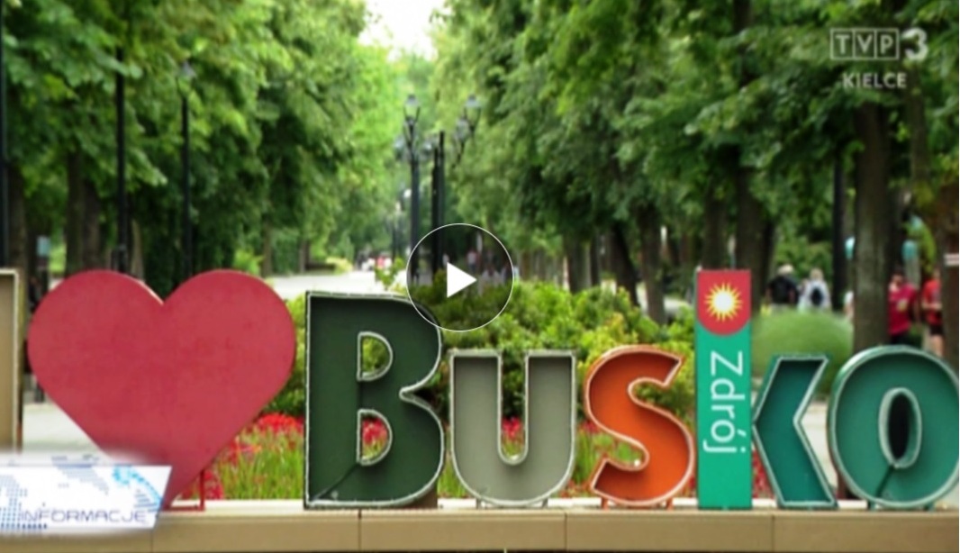 kadr z programu tv, przedstawia napis I love Busko