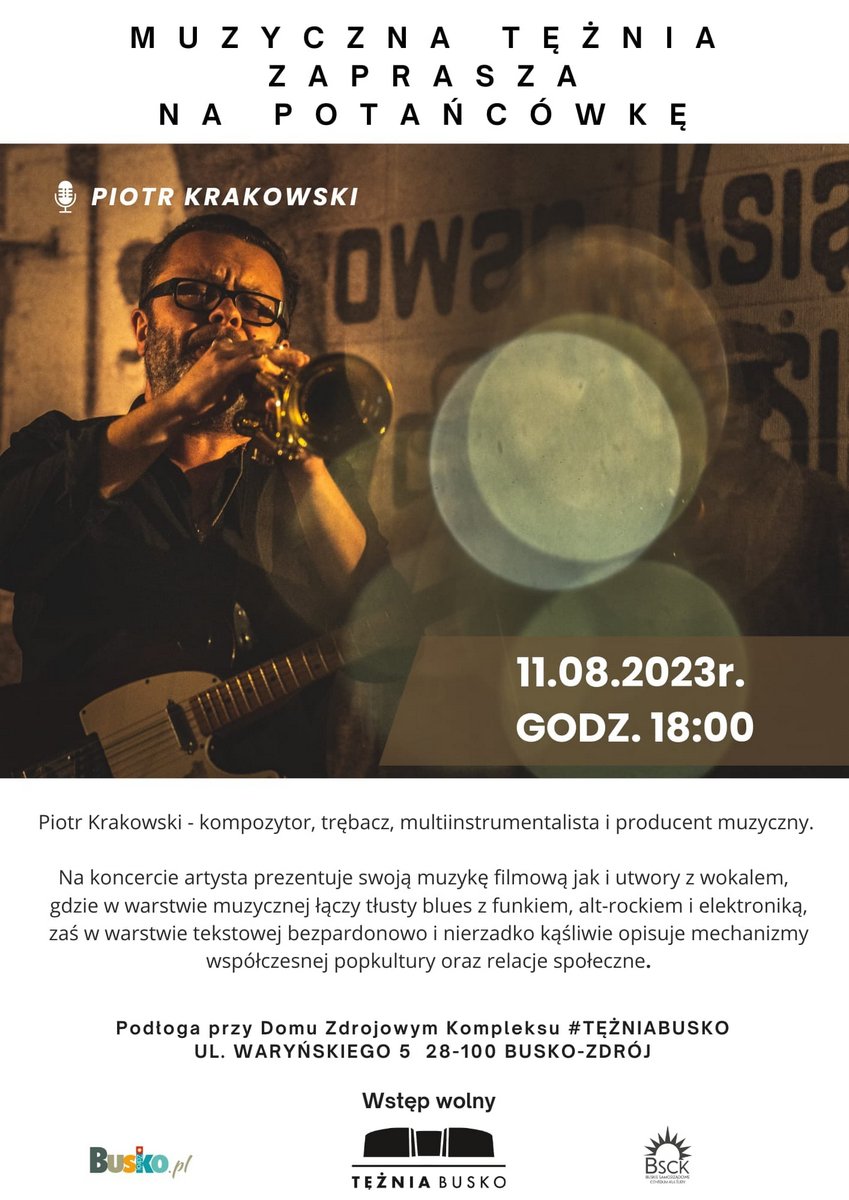 grafika promująca potańcówkę i koncert Piotra Krakowskiego