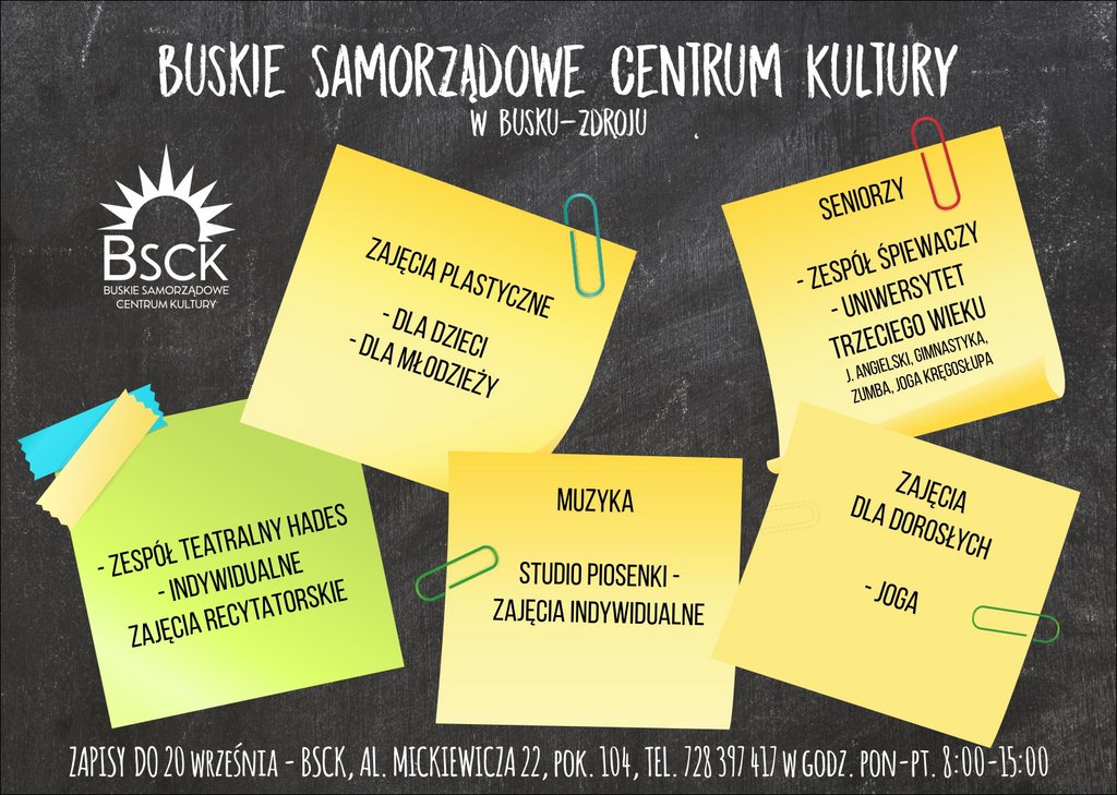 grafika informująca o zajęciach w BSCK