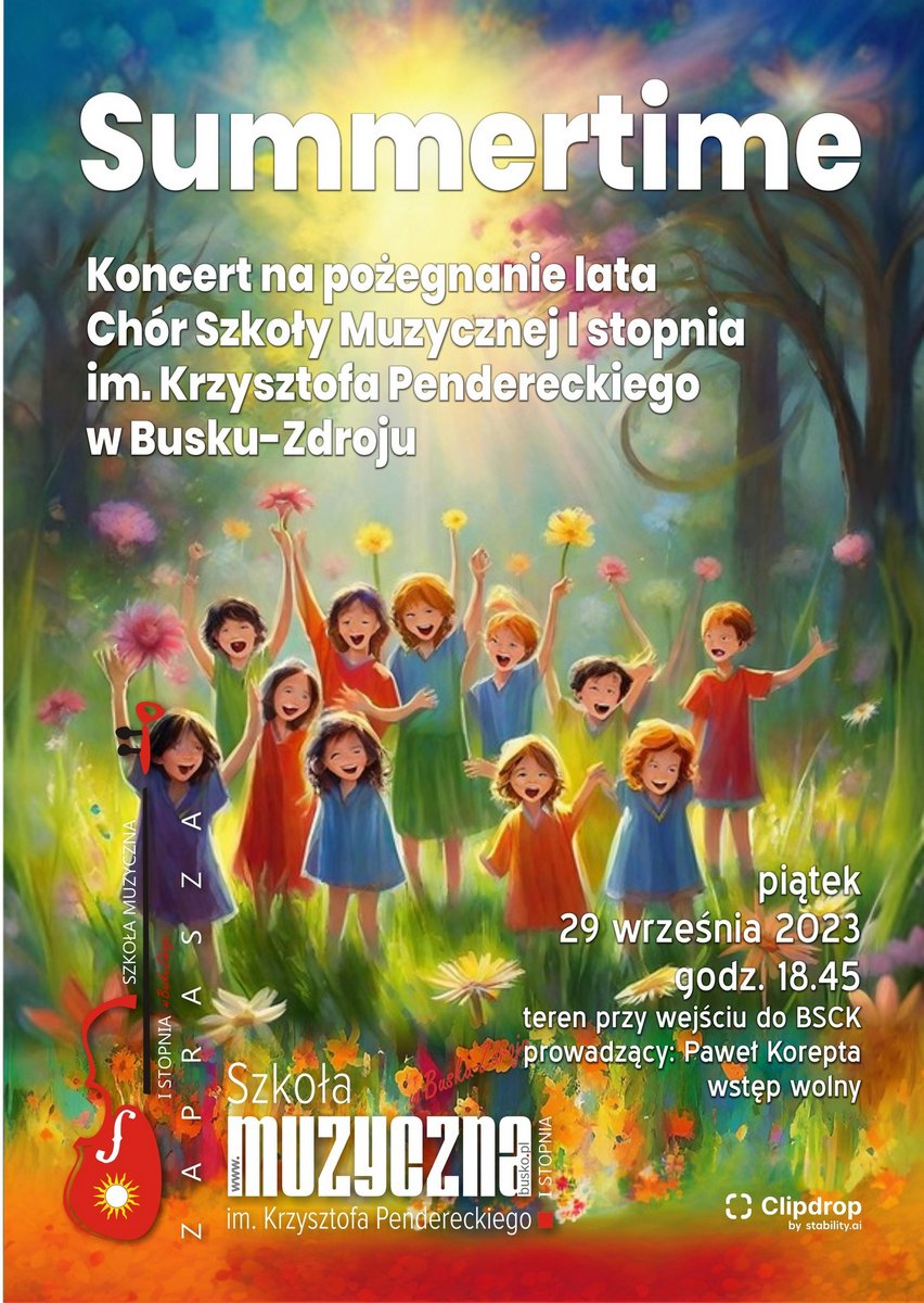 plakat promujący występ chóru, barwna grafika z grupą dzieci