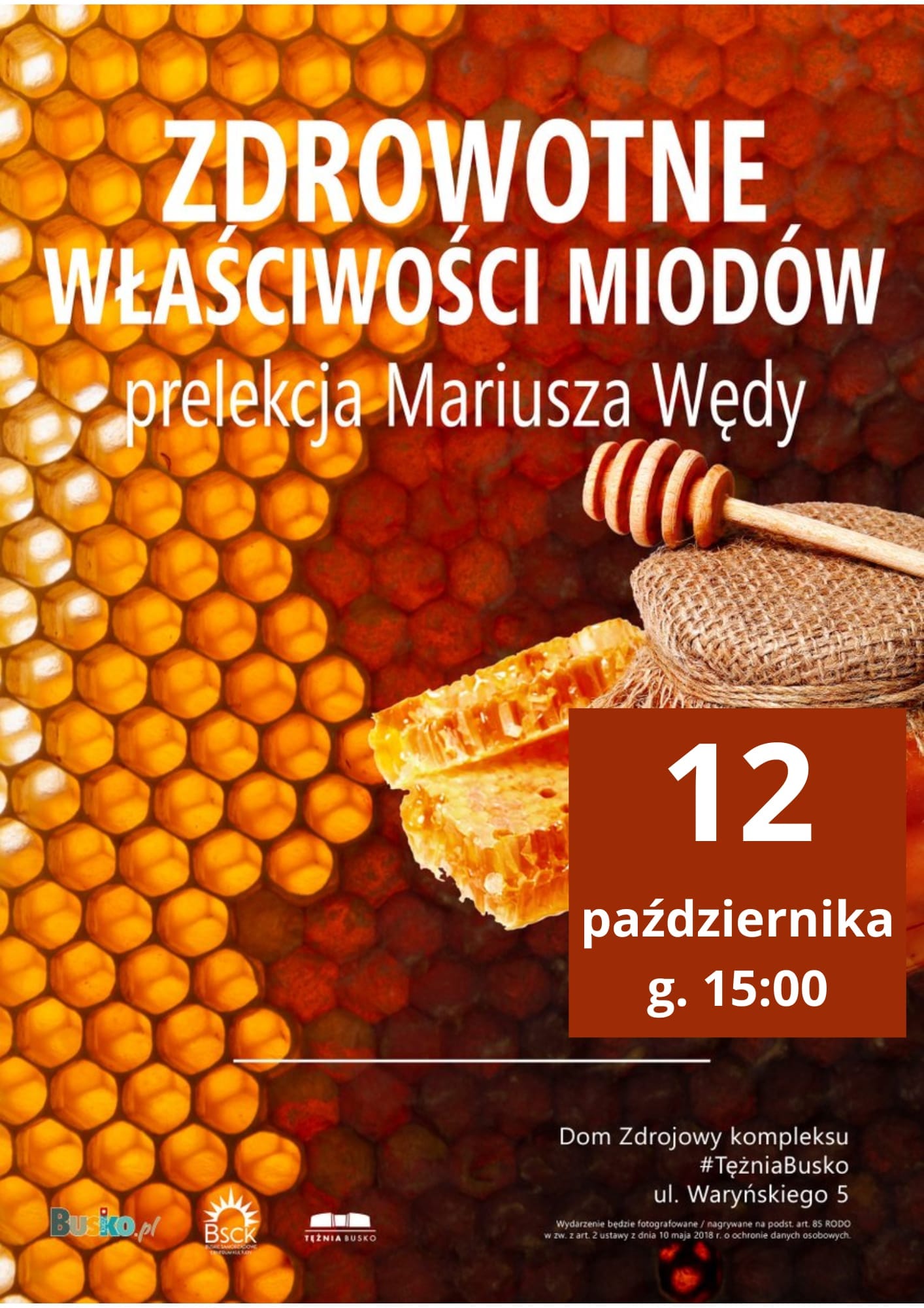 plakat promujący prelekcję nt. miodów