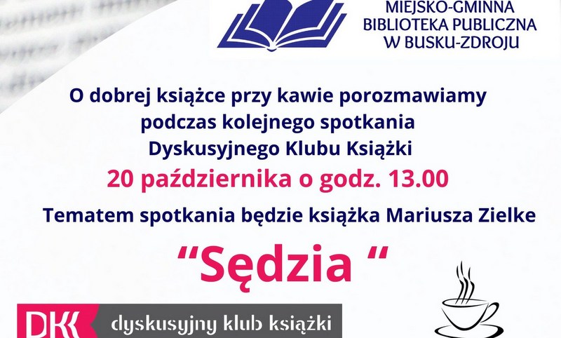 grafika promująca dyskusyjny klub ksiązki, widoczny fragment okładki