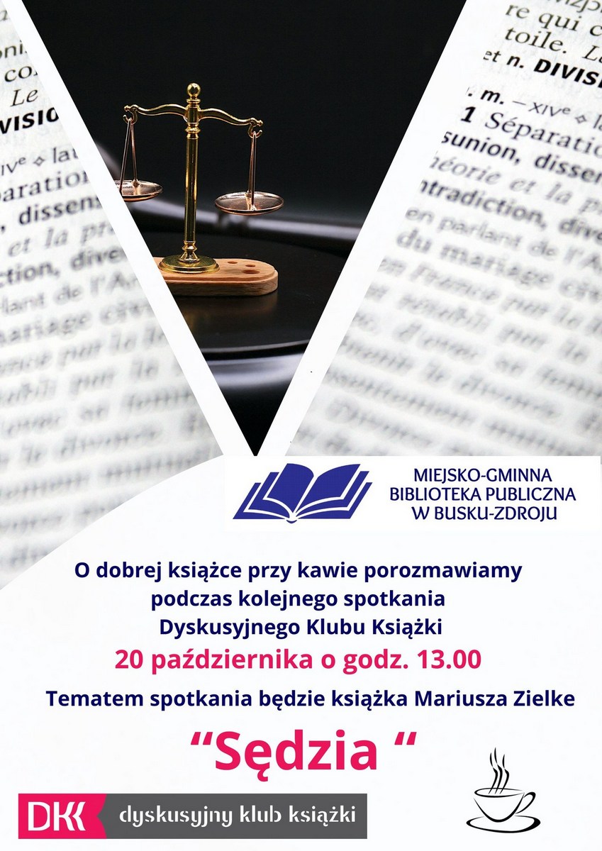 grafika promująca dyskusyjny klub ksiązki, widoczny fragment okładki