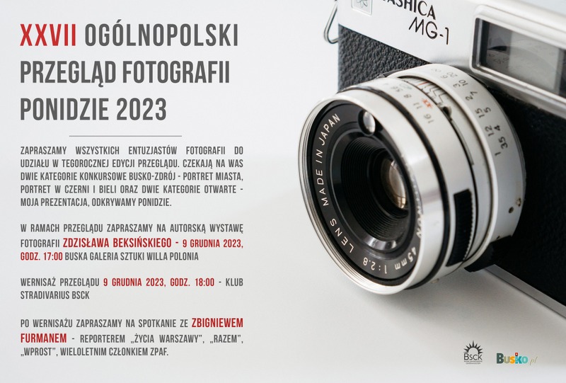 grafika promująca przegląd fotografii, zdjęcie aparatu fotograficznego