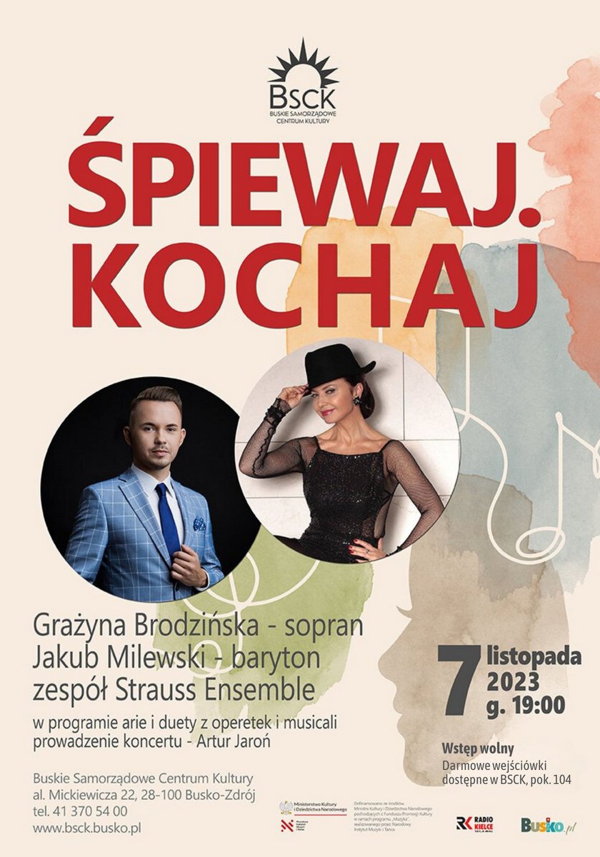 grafika promująca koncert Śpiewaj. Kochaj. Przedstawia fotografie artystów