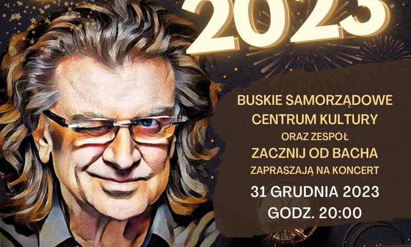 grafika promująca koncert sylwestrowy, twarz Zbigniewa Wodeckiego