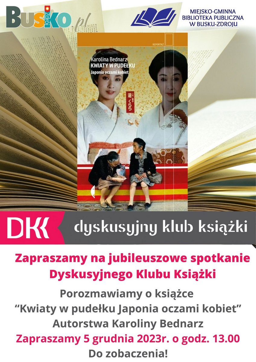 grafika promująca dyskusyjny klub ksiązki, widoczny fragment okładki