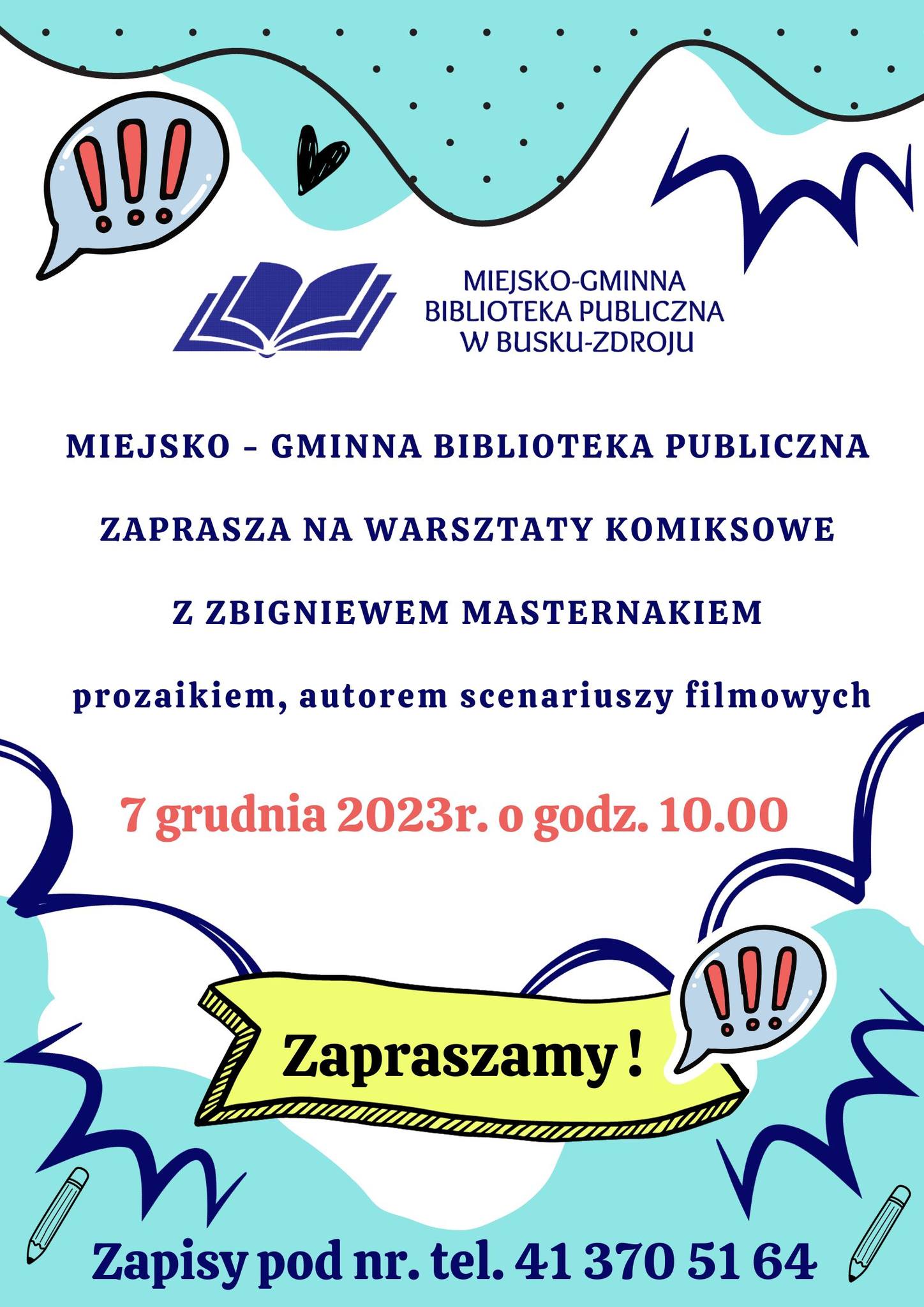 plakat promujący warsztaty komiksowe w bibliotece