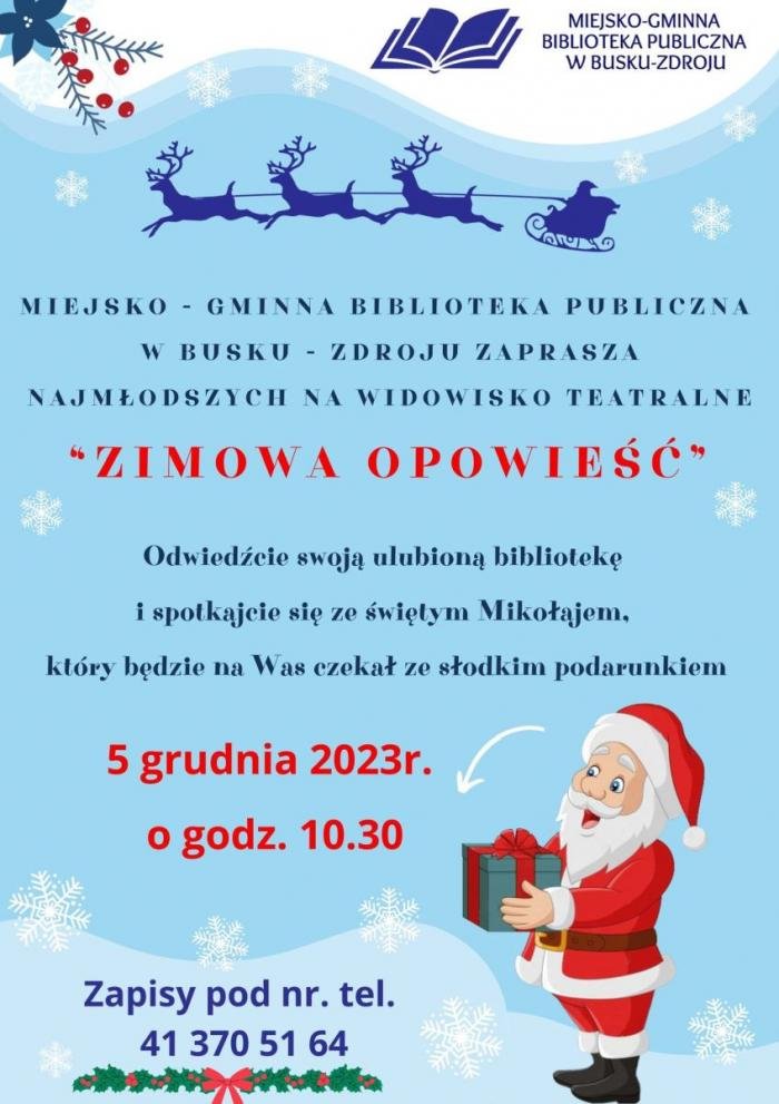 grafika promująca spotkanie z MIkołajem w bibliotece