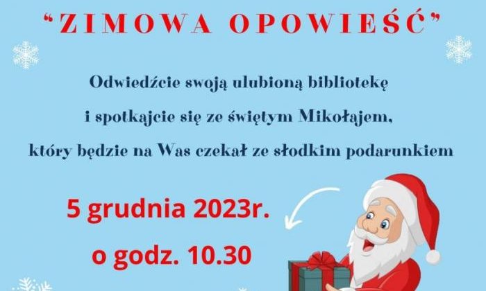 grafika promująca spotkanie z MIkołajem w bibliotece