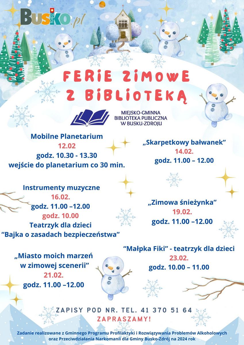 grafika promująca ferie w bibliotece