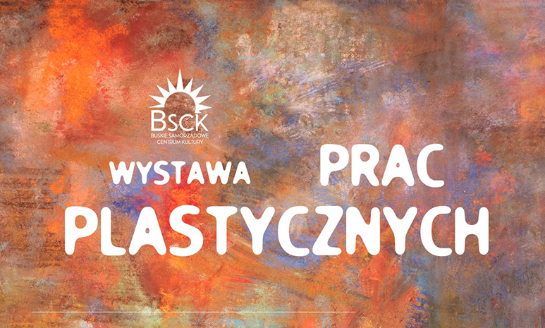 grafika promująca wystawę prac plastycznych, w tle jedna z prac