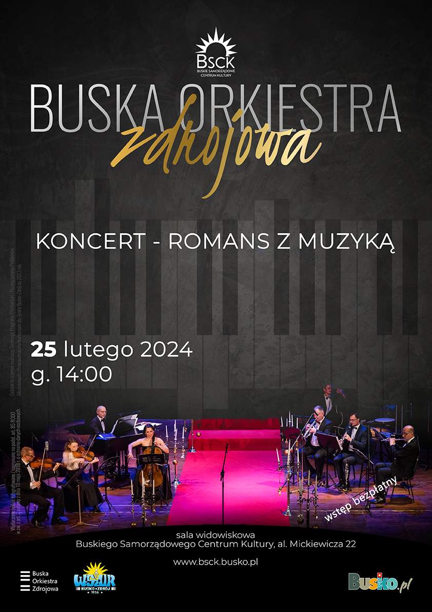 grafika promująca koncert orkiestry zdrojowej, zdjęcie muzyków