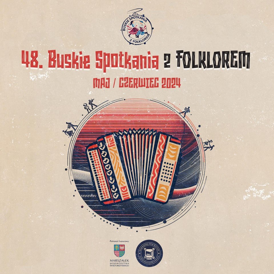 grafika promująca Buskie Spotkania z Folklorem, stylizowany akordeon