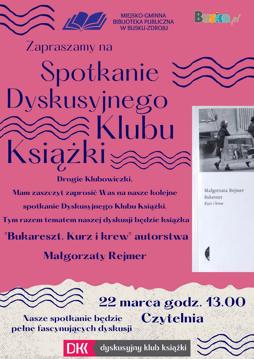 grafika promująca spotkanie dyskusyjnego klubu książki, fragment okładki