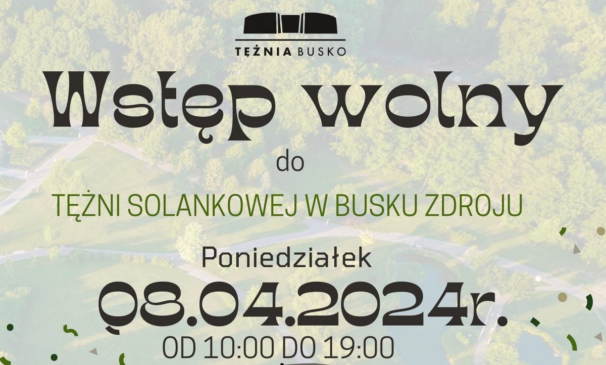 grafika promująca dzień otwarty w kompleksie Tężnia Busko