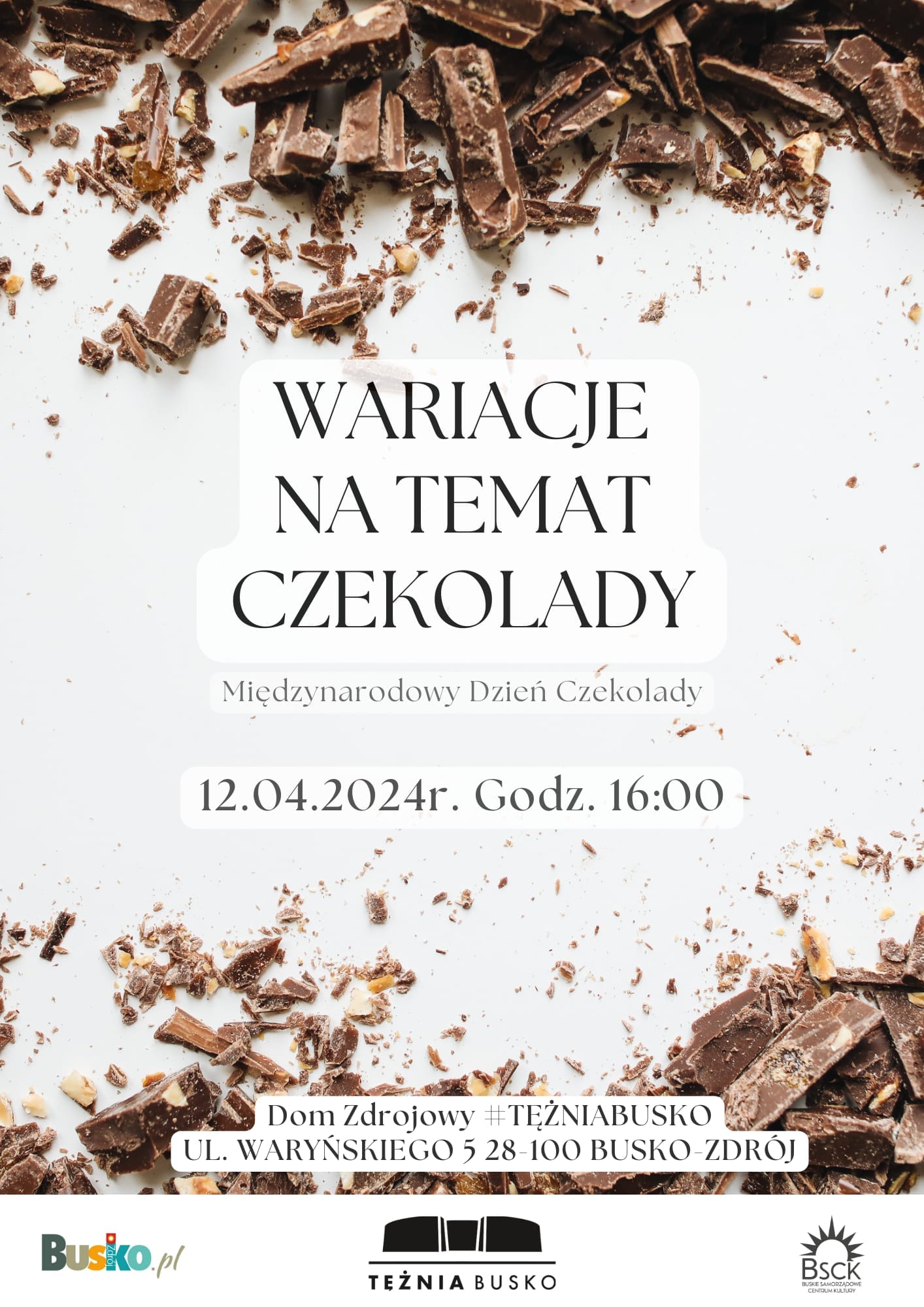 plakat promujący prelekcję na temat czekolady