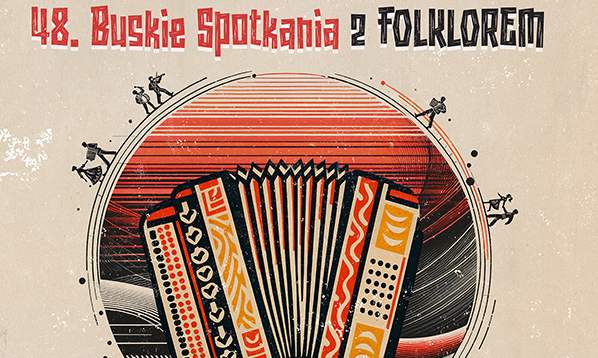 grafika promująca spotkania z folklorem, stylizowany akordeon