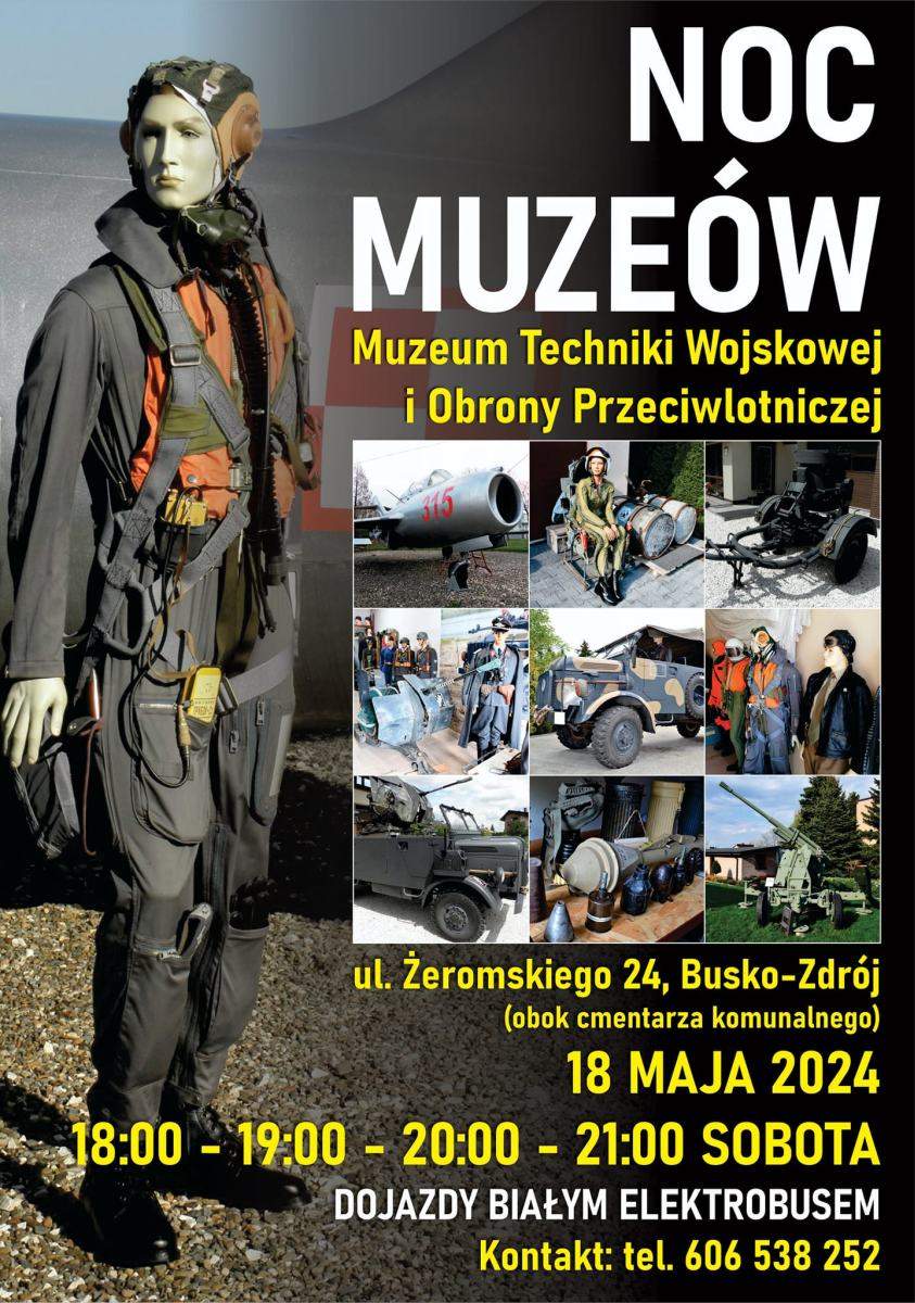 grafika promująca noc muzeów, na zdjęciach militaria 