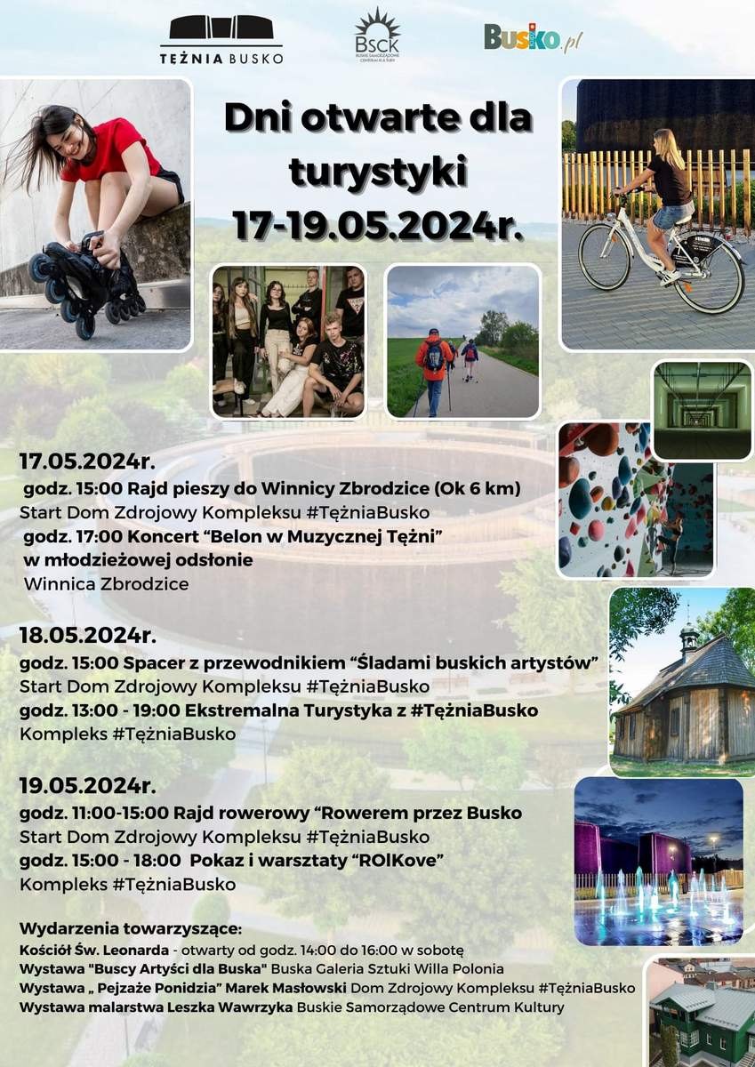 grafika promująca dni otwarte turystyki, fotografie atrakcji
