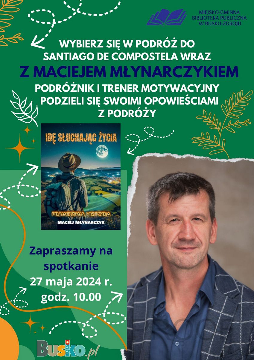 grafika promująca spotkanie z Maciejem Młynarczykiem