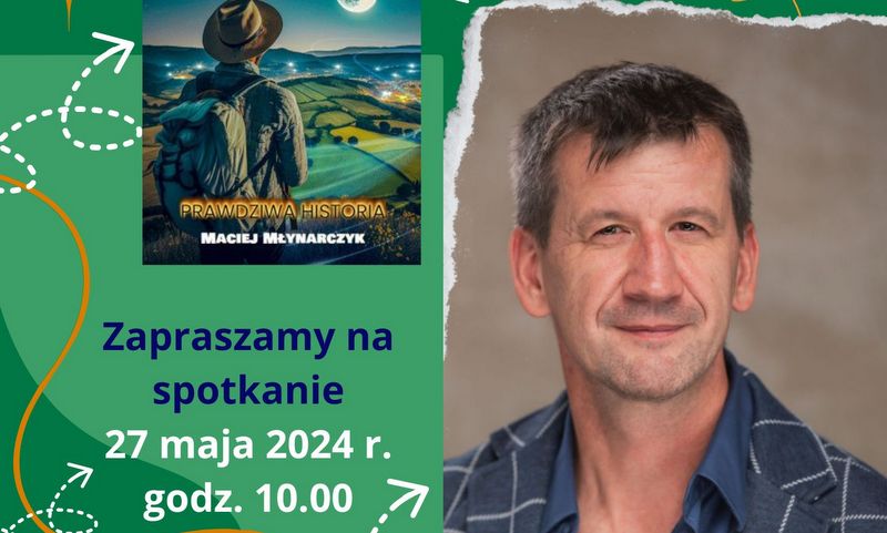 grafika promująca spotkanie z Maciejem Młynarczykiem