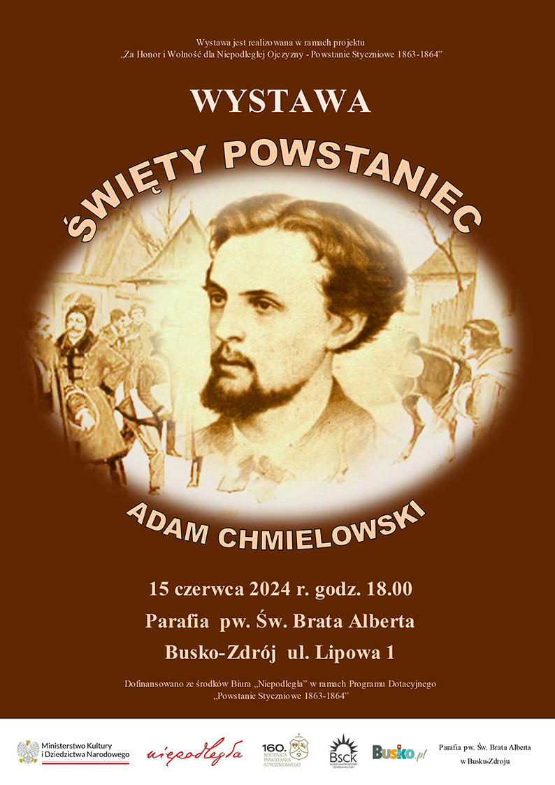 grafika promująca wystawę, wizerunek Adama Chmielowskiego