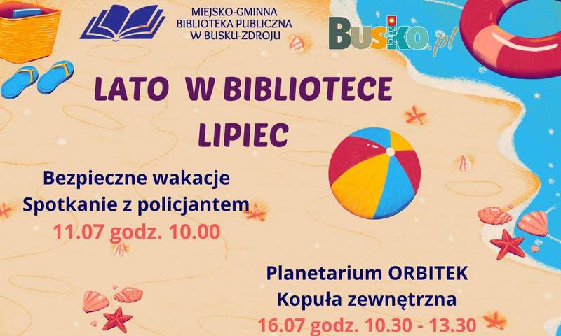 grafika informująca o zajęciach wakacyjnych w bibliotece