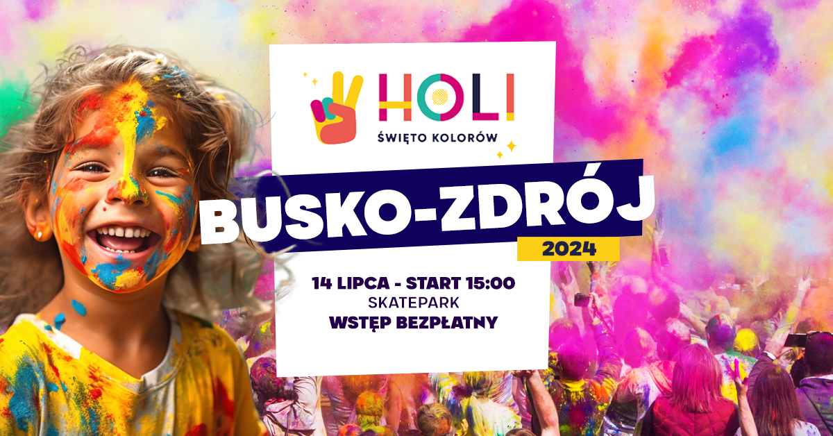 barwna grafika promujaca święto kolorów, roześmiane dziecko
