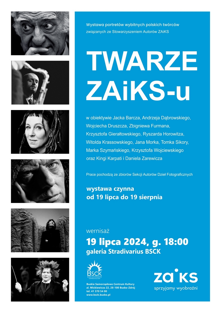grafika promująca wystawę fotografii, czarno-białe zdjęcia artystów