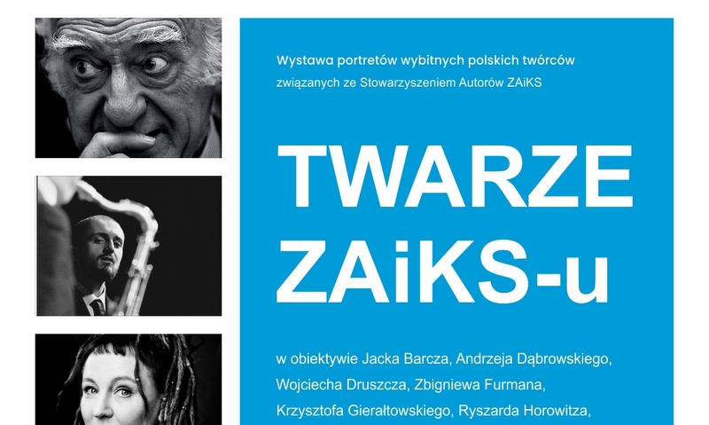 grafika promująca wystawę fotografii, czarno-białe zdjęcia artystów