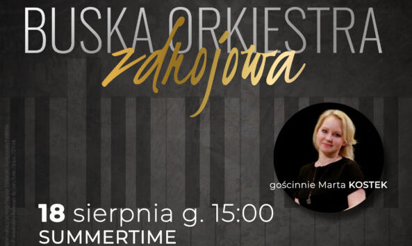 grafika promująca koncert orkiestry zdrojowej, zdjęcie artystki