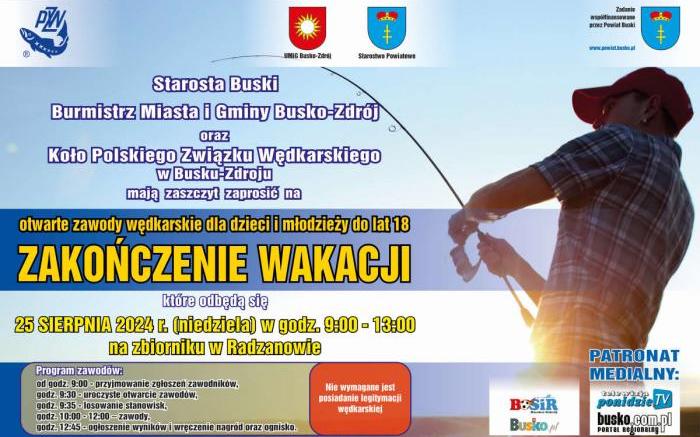 plakat promujący zawody wędkarskie, zdjęcie wędkarza 