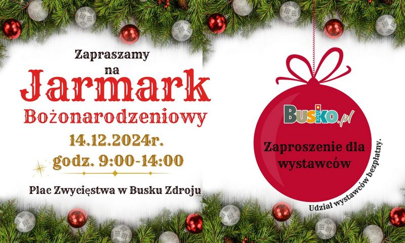 grafika promująca jarmark świąteczny, dekoracje bożonarodzeniowe